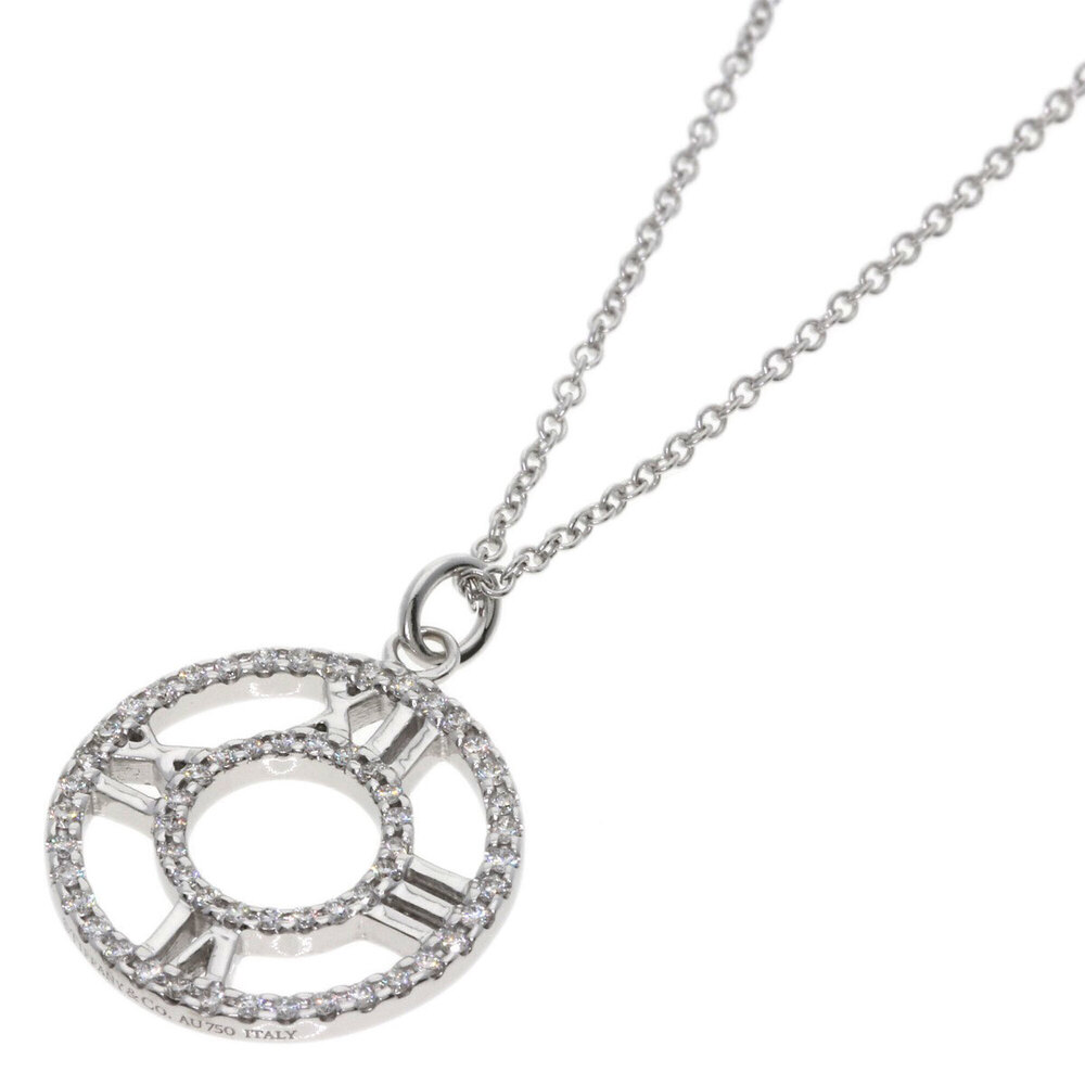 Tiffany & Co. Open Atlas Medallion Diamond Necklace, 18K White Gold, Women's.